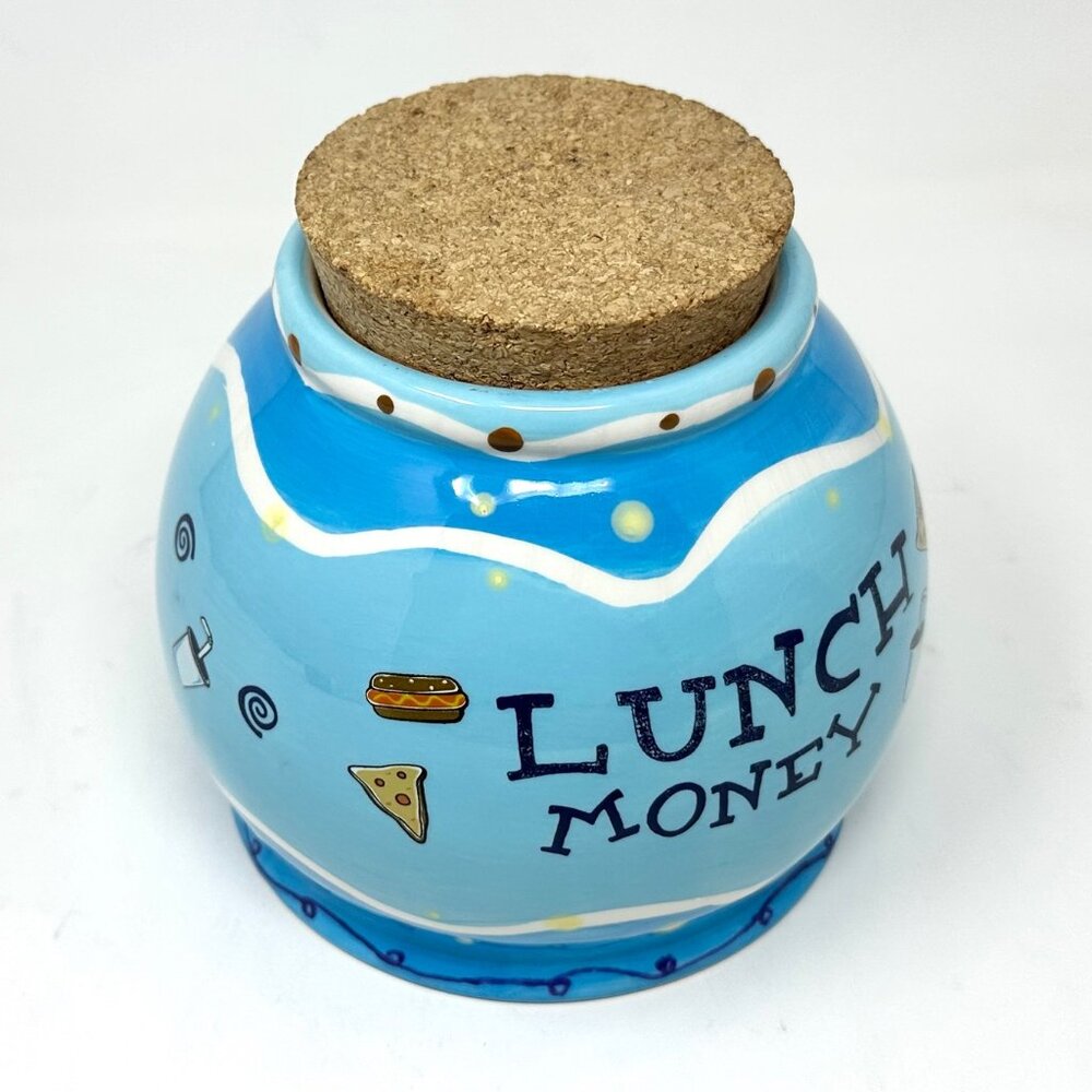 Bella Casa By Ganz Lunch Money Round Ceramic Bowl/Jar With Corked Lid Fun!